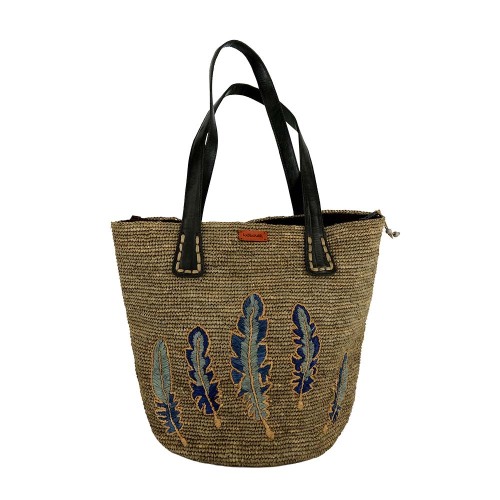 Sac seau brodé plume - Naturel